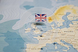 The Flag of United Kingdom, UK in the world map photo