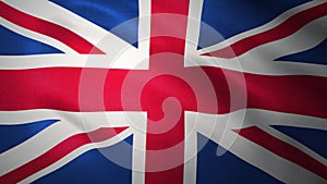Flag of United Kingdom waving. Sign of UK Union Jack seamless loop waving animation. Great Britain England flag 3D