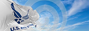 flag of United States Air Force waving in the wind. USA National defence. Copy space. 3d illustration