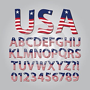 Flag of United States Alphabet and Digit Vector