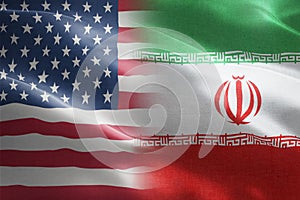 Flag of United States of America against Iran - indicates partnership, agreement, relationship, military and conflict