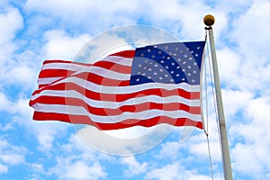 Flag of united states of america waving in the air photo