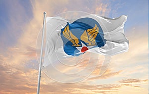 flag of United States Army Air Corps Hap Arnold Wings waving in the wind. USA National defence. Copy space. 3d illustration