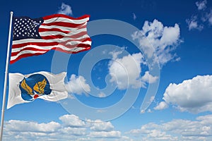flag of United States Army Air Corps Hap Arnold Wings waving in the wind. USA National defence. Copy space. 3d illustration