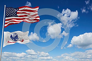 flag of United States Army waving in the wind. USA National defence. Copy space. 3d illustration