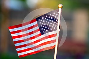 Flag of the United States. Green grass background. Celebration concept, Memorial Day, 4th of July , USA Independence Day
