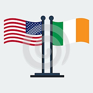 Flag Of United States And Ireland.Flag Stand. Vector Illustration
