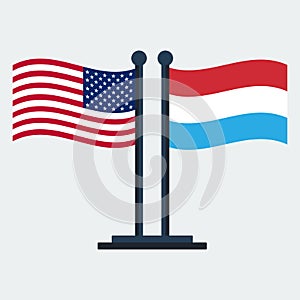 Flag Of United States And Luxembourg.Flag Stand. Vector Illustration