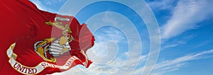 flag of United States Marine Corps waving in the wind. USA National defence. Copy space. 3d illustration