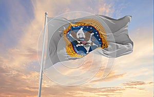 flag of United States Marshals Service waving in the wind. USA National defence. Copy space. 3d illustration