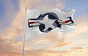flag of United States military aircraft waving in the wind. USA National defence. Copy space. 3d illustration