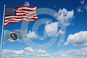 flag of United States National Security Agency, NSA waving in the wind. USA National defence. Copy space. 3d illustration