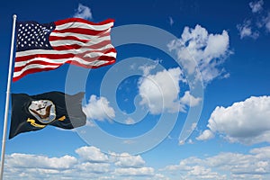 flag of United States Navy waving in the wind. USA National defence. Copy space. 3d illustration