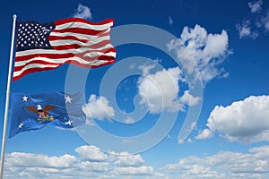 flag of United States Secretary of Defense waving in the wind. USA National defence. Copy space. 3d illustration