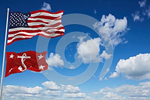 flag of United States Under Secretary Of The Navy waving in the wind. USA National defence. Copy space. 3d illustration