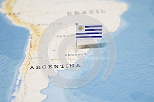 The Flag of uruguay in the world map