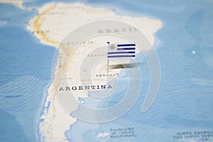 The Flag of uruguay in the world map