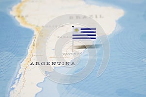 The Flag of uruguay in the world map