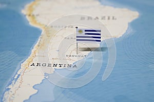The Flag of uruguay in the world map