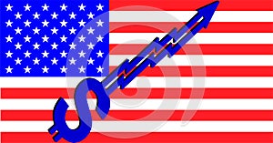 Flag of USA and dollar sign arrow graph going up. Vector illustration