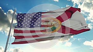 Flag of USA and Florida state. USA and Florida Mixed Flag waving in wind