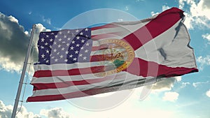 Flag of USA and Florida state. USA and Florida Mixed Flag waving in wind. 3d rendering