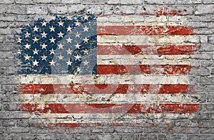 Flag of USA painted on brick wall
