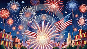Flag usa patriotism display city lights fireworks color