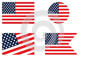 Flag of USA round icon or badge. United States circle button. American national symbol. Vector icon.