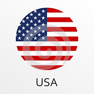 Flag of USA round icon or badge. United States circle button. American national symbol. Vector illustration