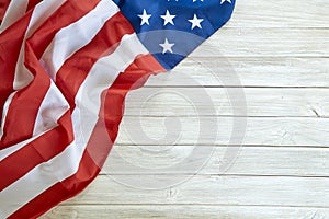 Flag of the USA on wooden background