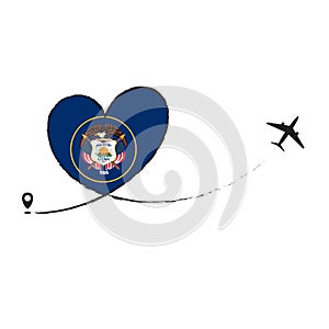 Flag Utah Love Romantic travel Airplane air plane Aircraft Aeroplane flying fly jet airline line path vector fun funny