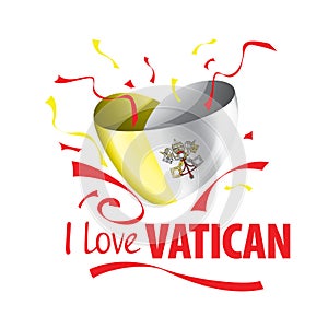 Flag of the Vatican in the shape of a heart and the inscription I love Vatican. Vector illustration