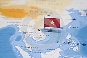The Flag of vietnam in the world map