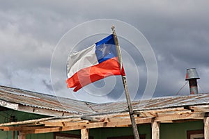 The flag in the village of Patagonia, Chile