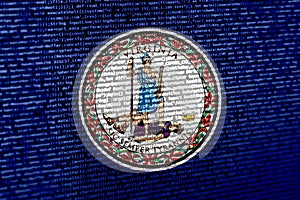 Flag of Virginia over digital code. Concept of cybersecurity, innovation, and digital infrastructure in Virginia. Modern tech