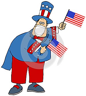 Flag waving Uncle Sam wearing a face mask