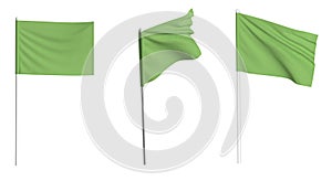 Flag waving in the wind on flagpole. Isolated flag