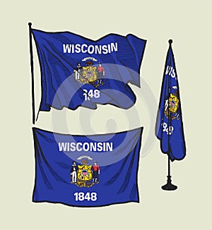 Flag of Wisconsin on the wind and on the wall