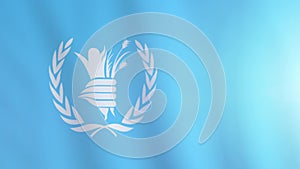 The flag of World Food Programme flutters in the wind. International flag of WFP.