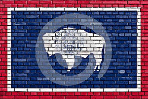Flag of Wyoming on brick wall