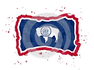 Flag of Wyoming from brush strokes. United States of America. Watercolor style for your design. Flag State Wyoming