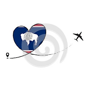 Flag Wyoming Love Romantic travel Airplane air plane Aircraft Aeroplane flying fly jet airline line path vector fun