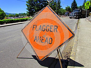 Flagger Ahead Sign