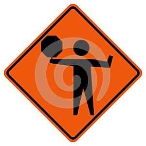 Flaggers In Road Ahead Warning Traffic Symbol Sign Isolate on White Background,Vector Illustration