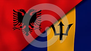 The flags of Albania and Barbados. News, reportage, business background. 3d illustration