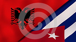 The flags of Albania and Cuba. News, reportage, business background. 3d illustration