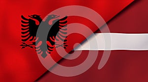 The flags of Albania and Latvia. News, reportage, business background. 3d illustration