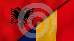 The flags of Albania and Romania. News, reportage, business background. 3d illustration