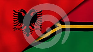 The flags of Albania and Vanuatu. News, reportage, business background. 3d illustration